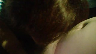 Bbw red-haired providing hubby blowjob and drinking cum pov