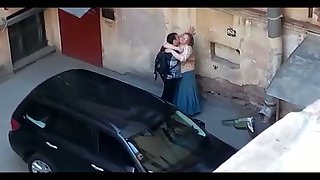 Zoom lens voyeur video plump lady public sex behind mansion